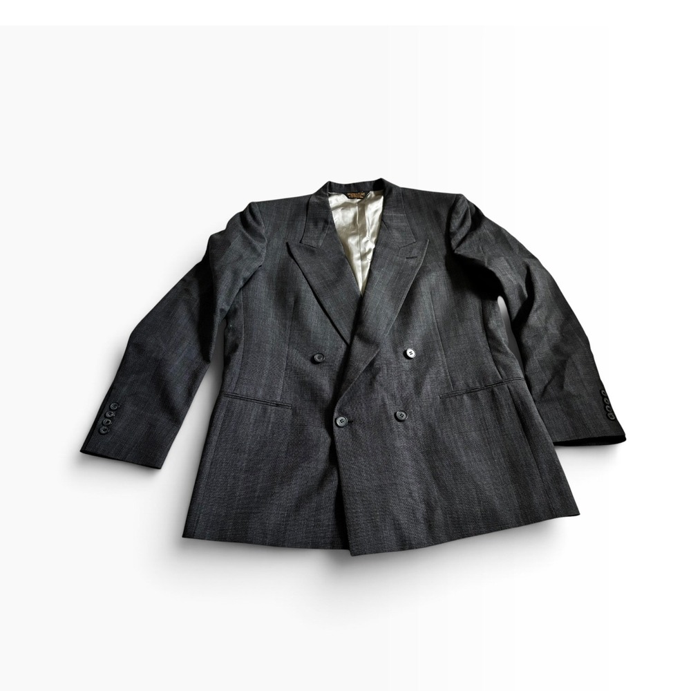 Nino Cerruti Blazer 44 Grey Double Breasted Pure Wool Rue Royale Vintage